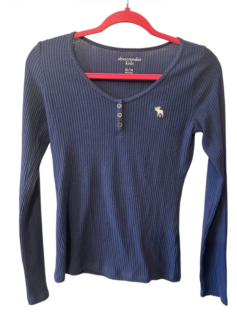 abercrombie kids blue ribbed Scoop-Neck Henley Sweater